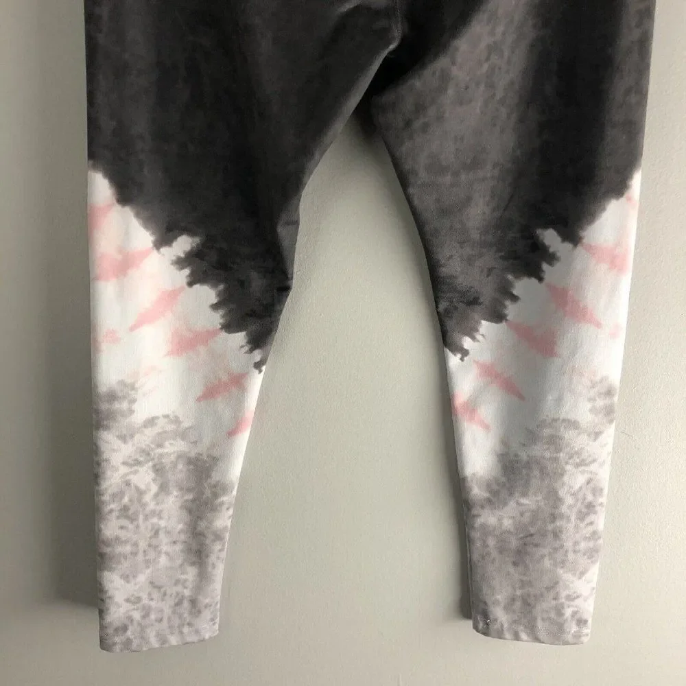 Justice Leggings Youth 20 Plus Gray Pink White Tie Dye Layered Waist Sash Accent